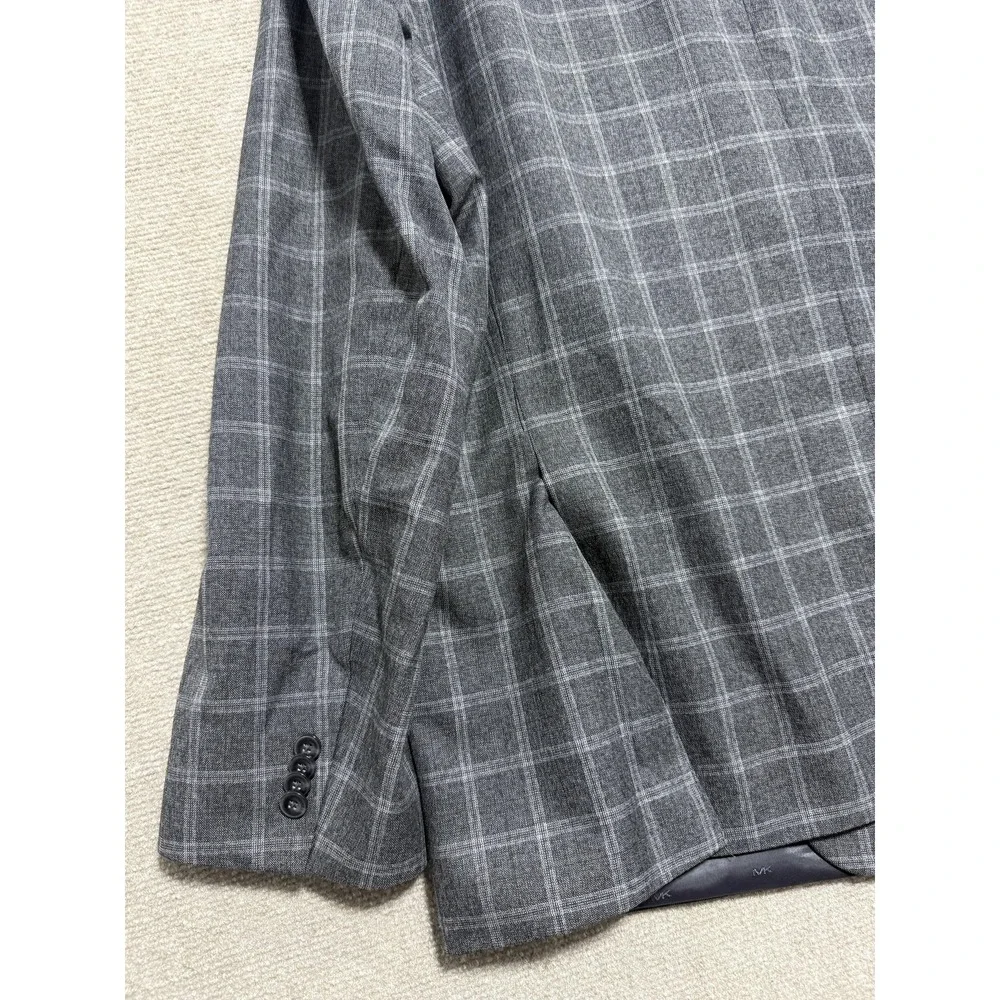 Michael Kors Blazer Mens Gray Windowpane Plaid Two Button Notch Lapel Sport Coat